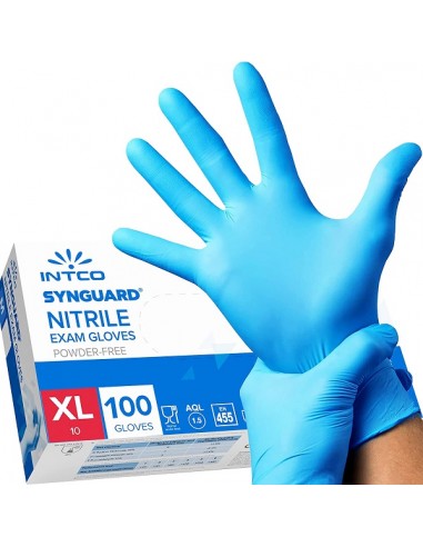 100 Guanti monouso taglia XL in nitrile azzurri INTCO SYNGUARD