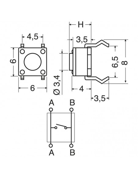Micropulsante 6x6x9,5 mm 50mA 12 VCC per applicazioni elettroniche