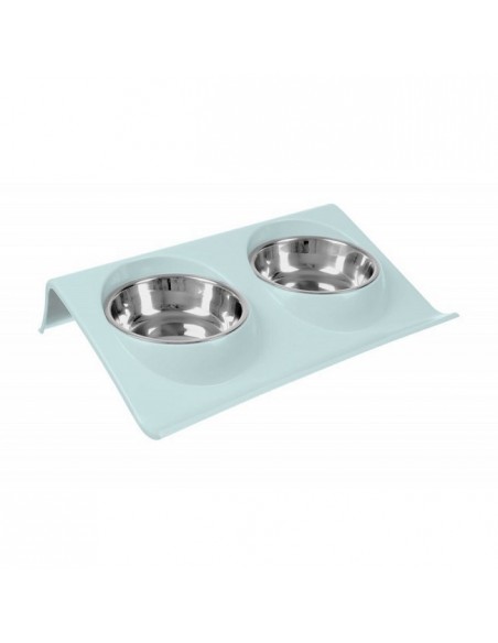 Ciotola doppia per cibo cani e gatti in acciaio inossidabile diametro 14,5 cad.una base in Polipropilene