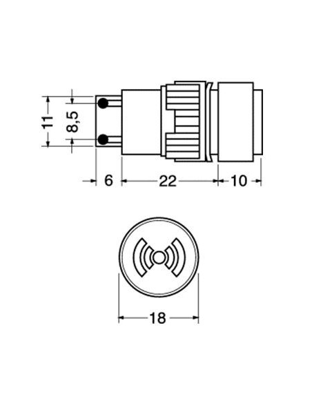 Buzzer elettronico 6V da pannello tondo diametro 18 mm