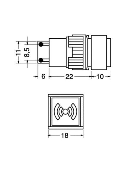 Buzzer elettronico 12V da pannello quadrato 18 mm