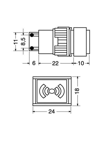 Buzzer elettronico 6V da pannello rettangolare 18X24 mm