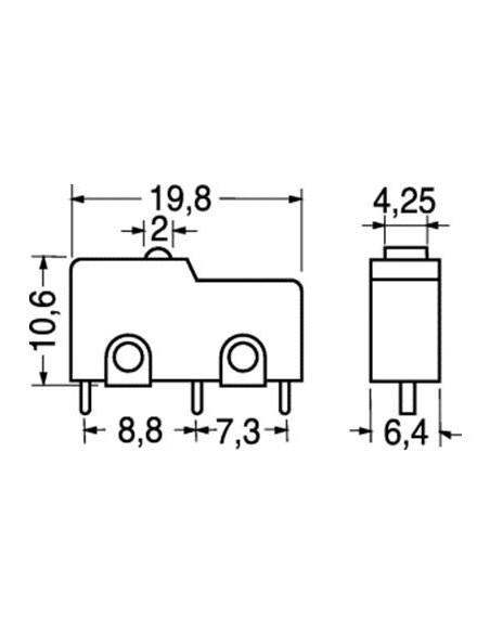 Microdeviatore 3A-125V fine corsa senza leva per circuiti stampati
