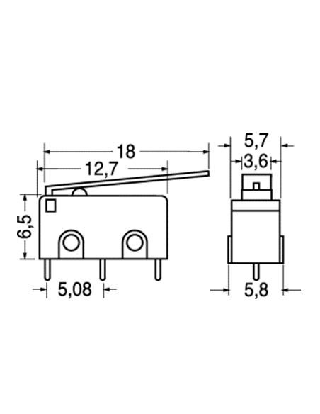 Microdeviatore 1A-125V fine corsa con leva lunga per circuiti stampati