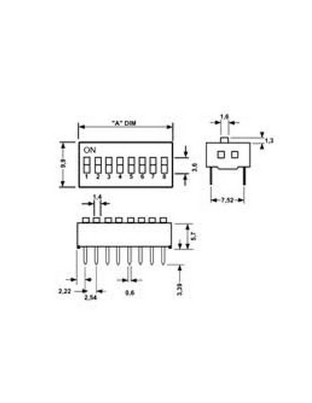 Dip switch 2 poli per circuiti stampati passo 2,54 mm TCS